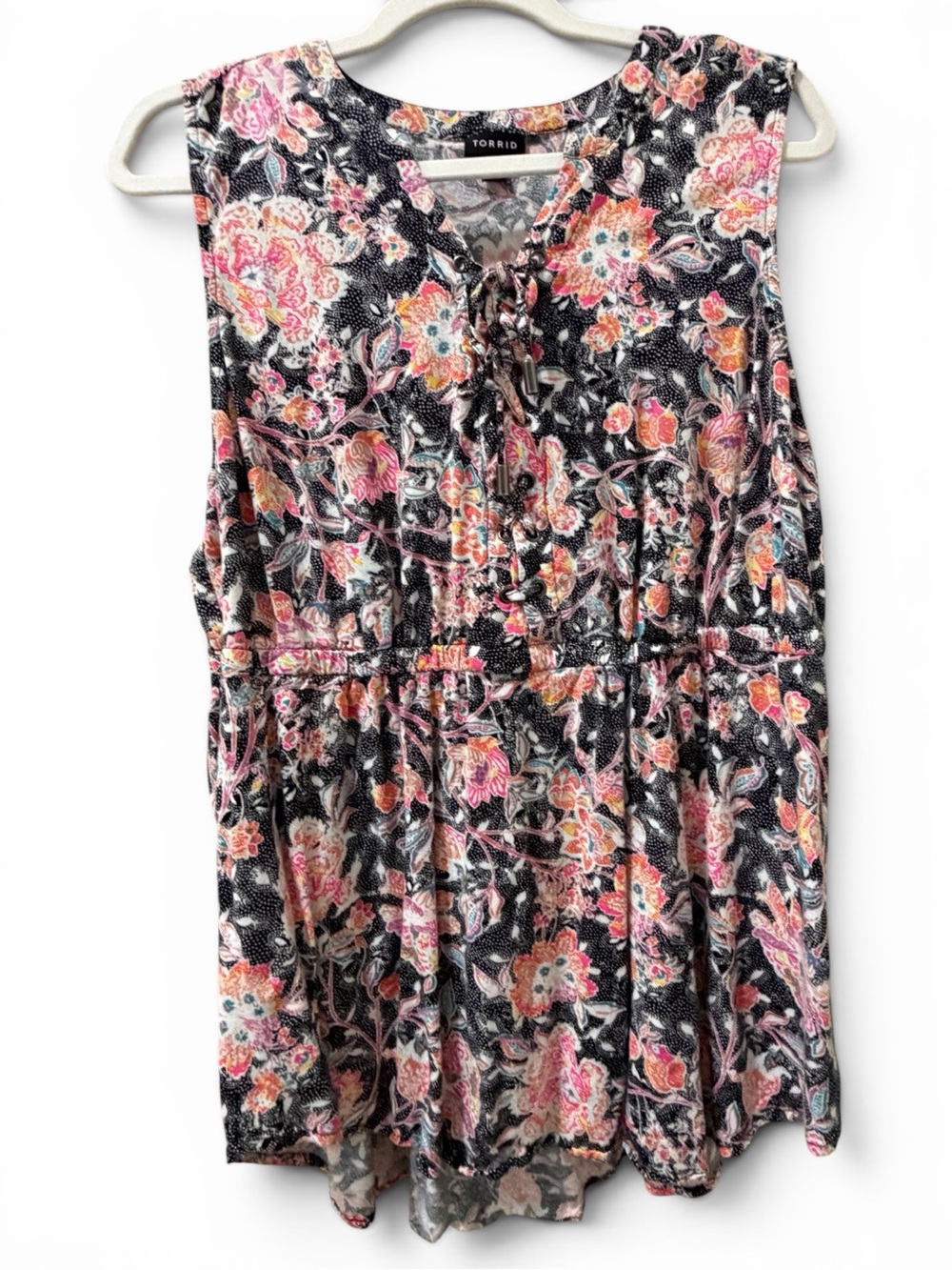 Torrid Size 1 Black Floral Sleeveless Empire Waist Babydoll Top